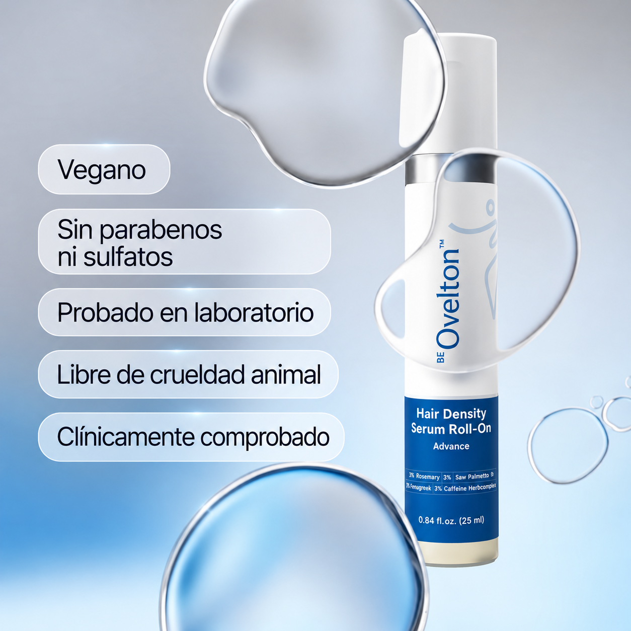 Sérum Roll-On OVELTON para el Crecimiento Capilar Avanzado